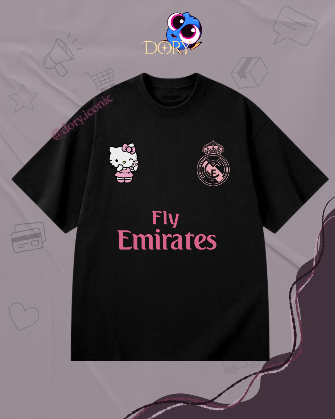 t-shirt oversize hello kitty/ real madrid / fly emirates